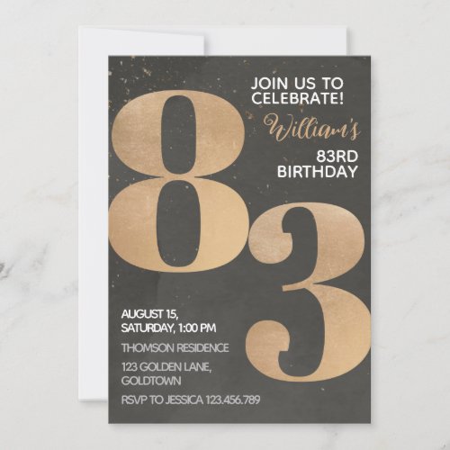 Gold Black 83rd Birthday Invitation