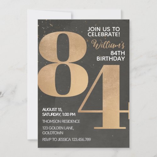 Gold Black 84th Birthday Invitation