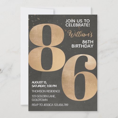 Gold Black 86th Birthday Invitation