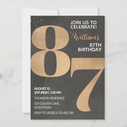 Gold Black 87th Birthday Invitation