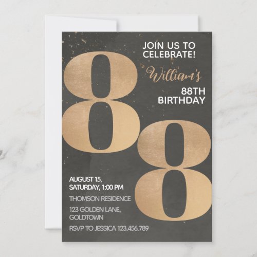 Gold Black 88th Birthday Invitation