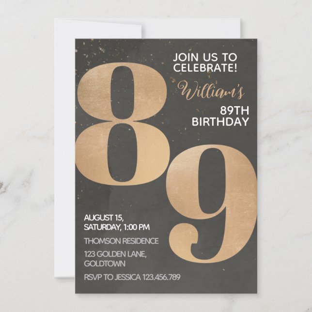 Gold Black 89th Birthday Invitation (Front)