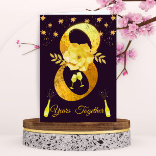 Gold & Black 8th Anniversary Card – Floral Couple