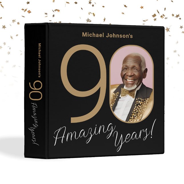  Gold Black 90th Birthday Photo Album Binder (90th Birthday Gold Black Custom Photo Album 3 Ring Binder)