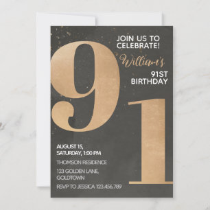 Gold Black 91st Birthday Invitation
