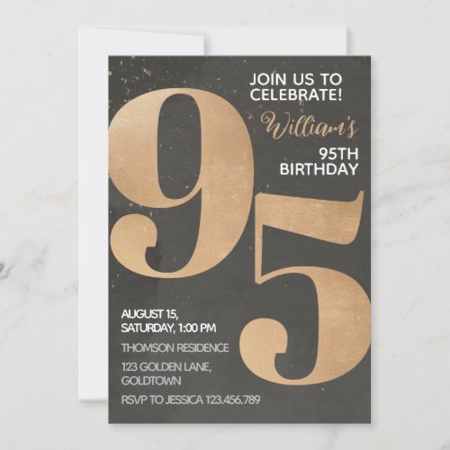 Gold Black 95th Birthday Invitation