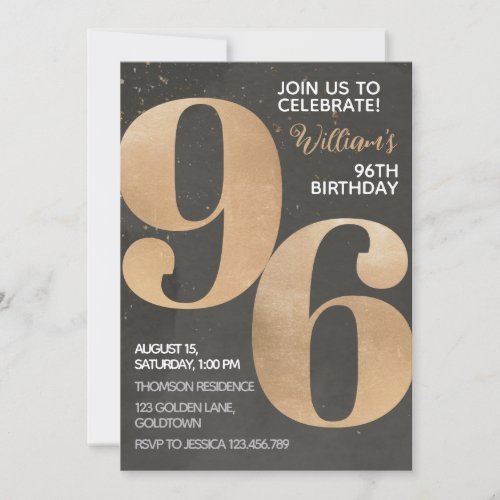 Gold Black 96th Birthday Invitation