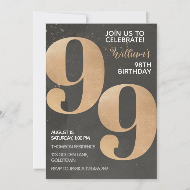 Gold Black 99th Birthday Invitation (Front)