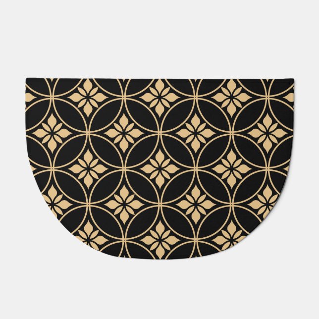 Gold & Black: Abstract Floral Vintage Doormat (Front)