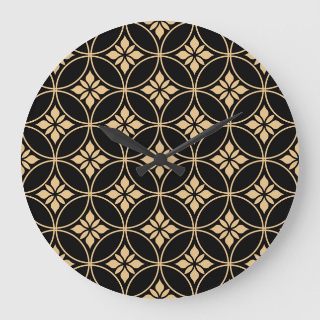 Gold & Black: Abstract Floral Vintage Large Clock (Front)