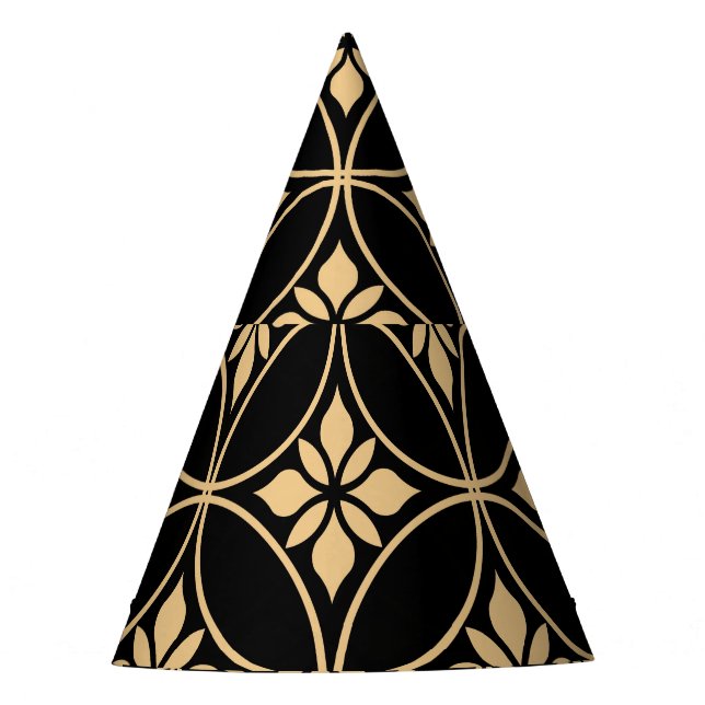 Gold & Black: Abstract Floral Vintage Party Hat (Front)