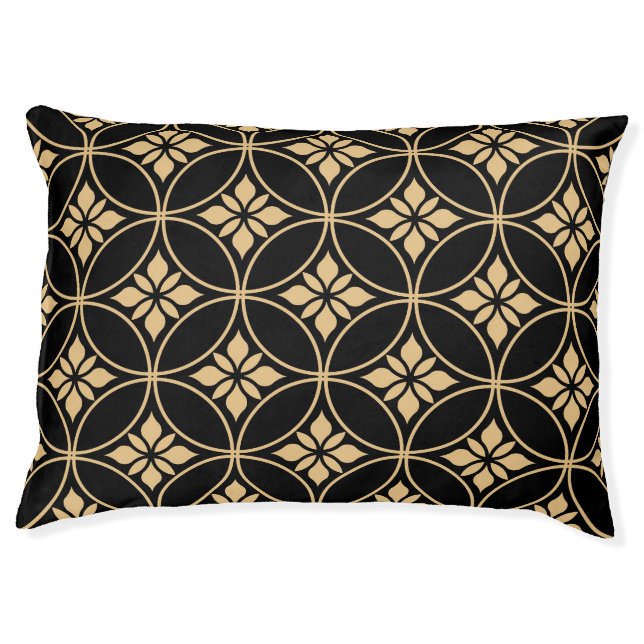 Gold & Black: Abstract Floral Vintage Pet Bed (Front)