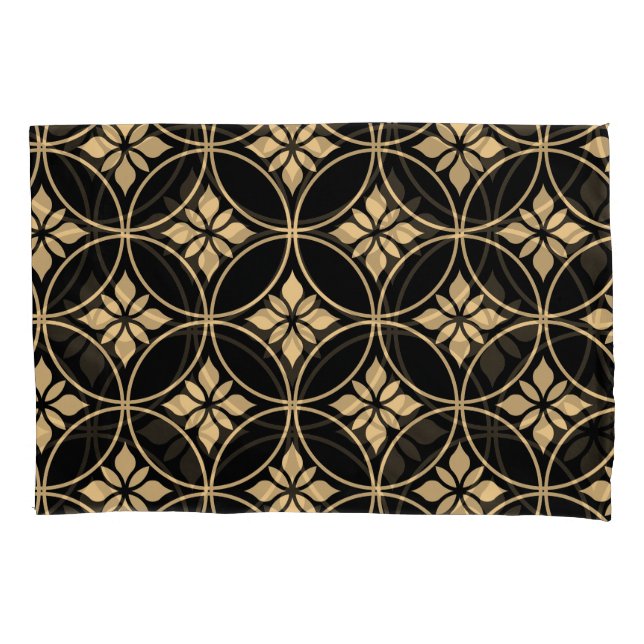 Gold & Black: Abstract Floral Vintage Pillow Case (Front)