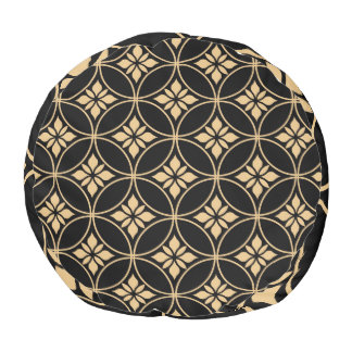 Gold & Black: Abstract Floral Vintage Pouf