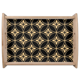 Gold & Black: Abstract Floral Vintage Serving Tray