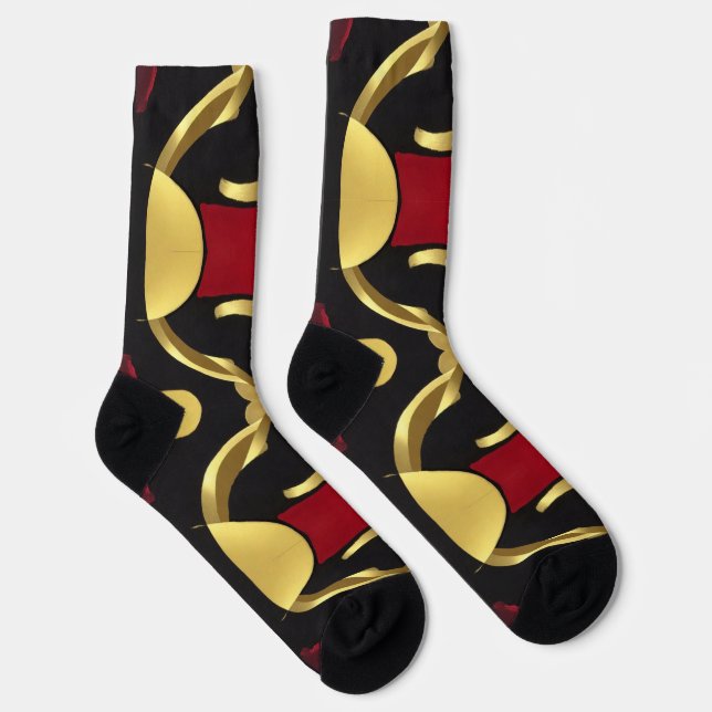 Gold Black Abstract Pattern Socks (Right)