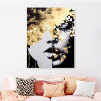 Gold Black Abstract Woman Face Wall Art