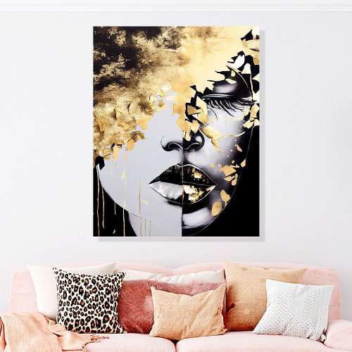 Gold Black Abstract Woman Face Wall Art Acrylic Photo Tile