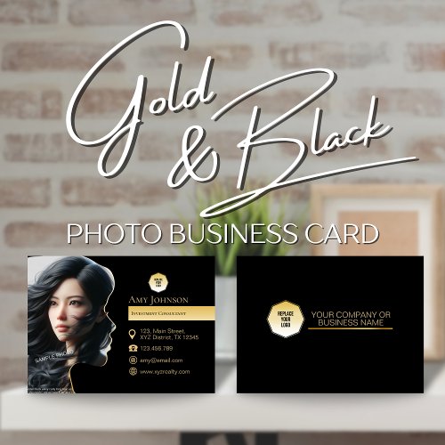 Gold  Black Add Own Photo To Face Silhouette  Business Card