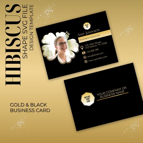 Gold  Black Add Own Photo To Hibiscus Shape SVG  Business Card