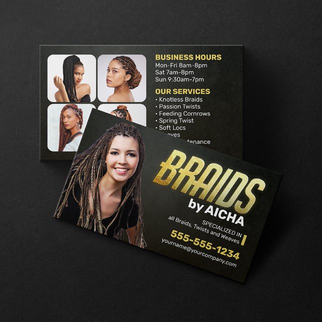 Gold Black African Braiding Salon Hair Braider Business Card (Creator Uploaded)