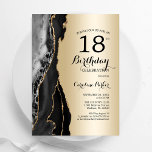 Gold Black Agate 18th Birthday Invitation<br><div class="desc">Black and gold agate 18th birthday party invitation. Elegant modern design featuring rock stone agate marble geode background,  faux glitter gold and typography script font. Trendy invite card perfect for a stylish women's bday celebration. Printed Zazzle invitations or instant download digital printable template.</div>