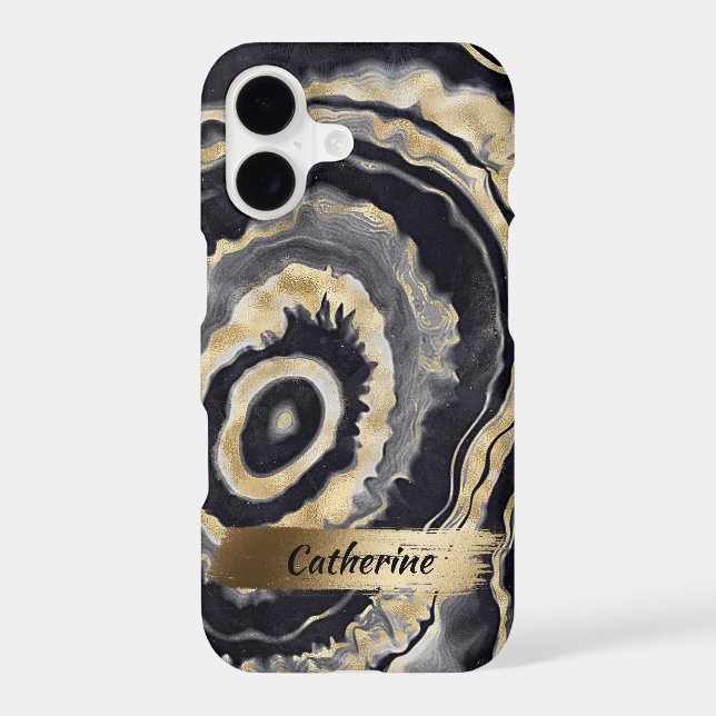 Gold Black Agate Stone Abstract Pattern Iphone Case (Back)