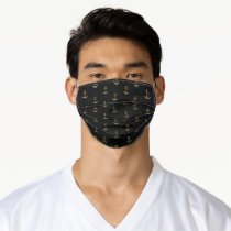 Gold black anchor nautical pattern guys men adult cloth face mask