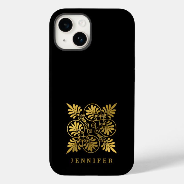Gold Black Ancient Greek Meander Monogram Case-Mate iPhone Case (Back)