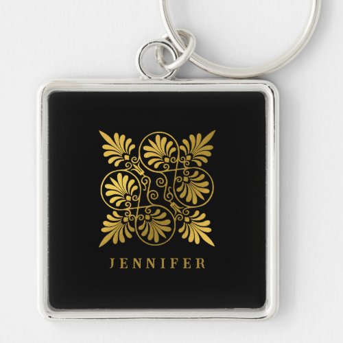 Gold Black Ancient Greek Meander Monogram Keychain