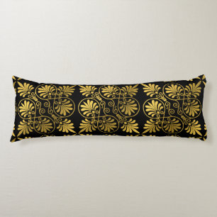 Gold Black Ancient Greek Meander Pattern Body Pillow