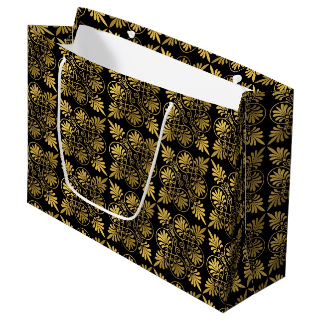 Gold Black Ancient Greek Meander Pattern Large Gift Bag (Front Angled)
