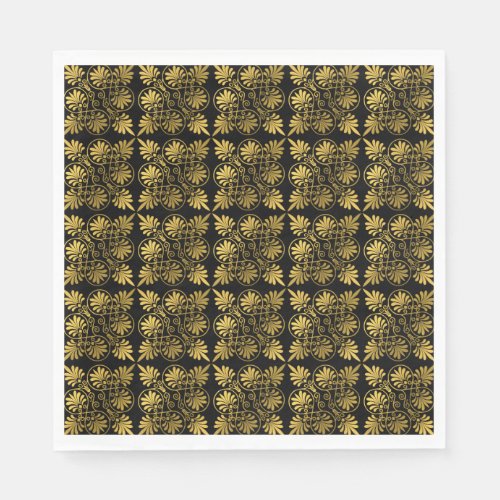 Gold Black Ancient Greek Meander Pattern Napkins