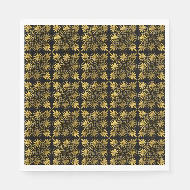 Gold Black Ancient Greek Meander Pattern Napkins (Front)
