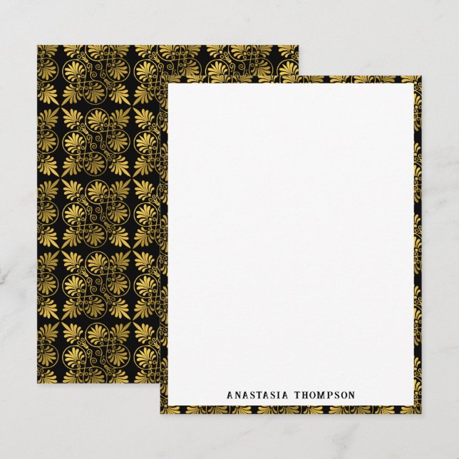 Gold Black Ancient Greek Meander Pattern Note Card (Front/Back)