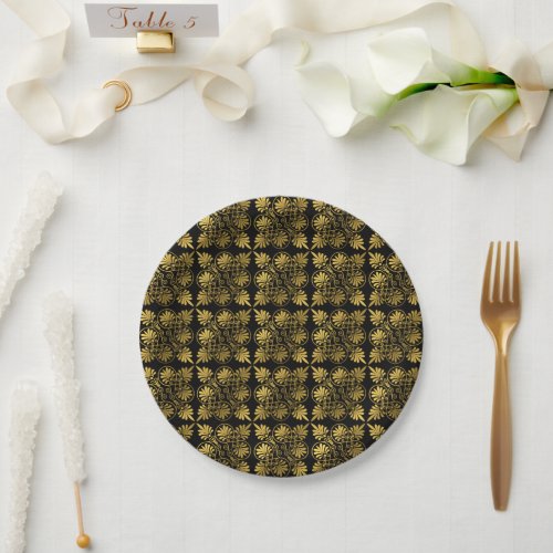 Gold Black Ancient Greek Meander Pattern Paper Plates