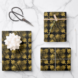 Gold Black Ancient Greek Meander Pattern Wrapping Paper Sheets