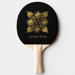 Gold Black Ancient Greek Monogram Table Tennis Ping Pong Paddle