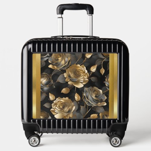 Gold Black and Floral Case Luggage