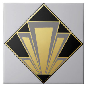 Gold, Black and Gray Art Deco Ceramic Tile