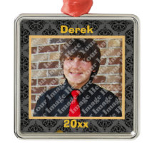Gold Black And Gray Damask Keepsake Ornament