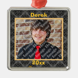 Gold Black And Gray Damask Keepsake Ornament