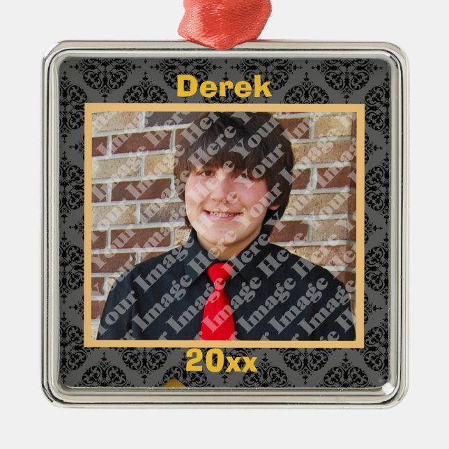 Gold Black And Gray Damask Keepsake Ornament (Front)