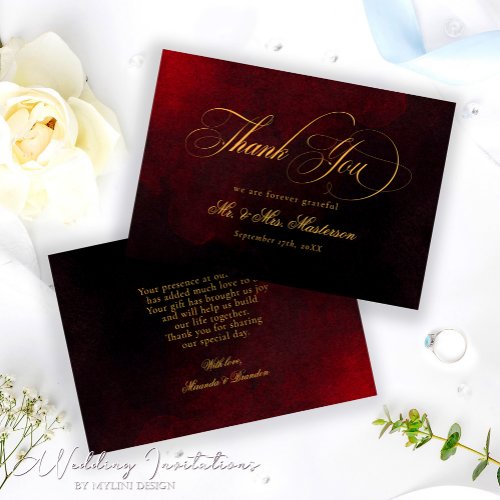 Gold Black and Red Custom Wedding Thank You Card