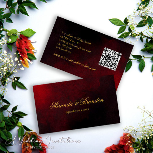Gold Black and Red QR Code Wedding Details Card