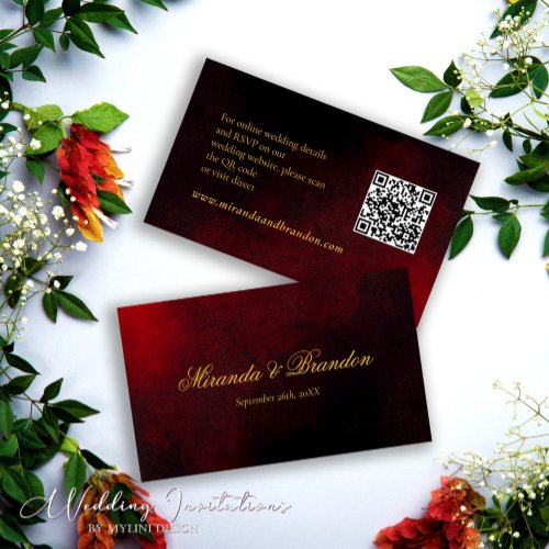 Gold Black and Red QR Code Wedding Enclosure Card