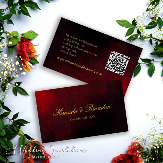 Gold Black and Red QR Code Wedding Enclosure Card (Creator Uploaded)