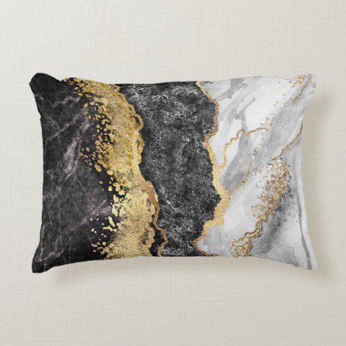 Gold Black And White Abstract  Accent Pillow