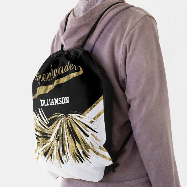 Gold, Black and White Cheerleader Drawstring Bag (Insitu)