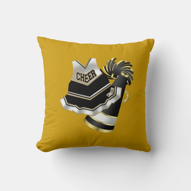 Gold Black and White Cheerleader Throw Pillow (Front)